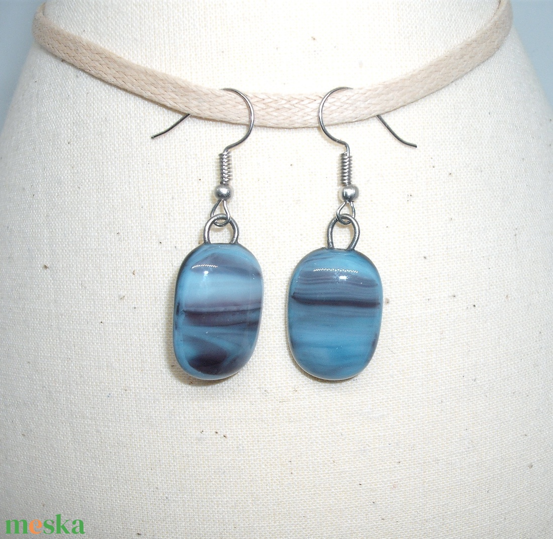 ÜVEG FÜLBEVALÓ, kék-lila csíkos - ékszer - fülbevaló - lógó fülbevaló - Meska.hu