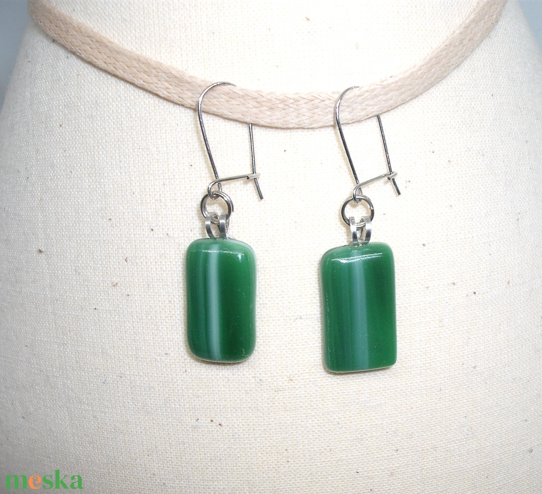 ÜVEG FÜLBEVALÓ, zöld - ékszer - fülbevaló - lógó fülbevaló - Meska.hu