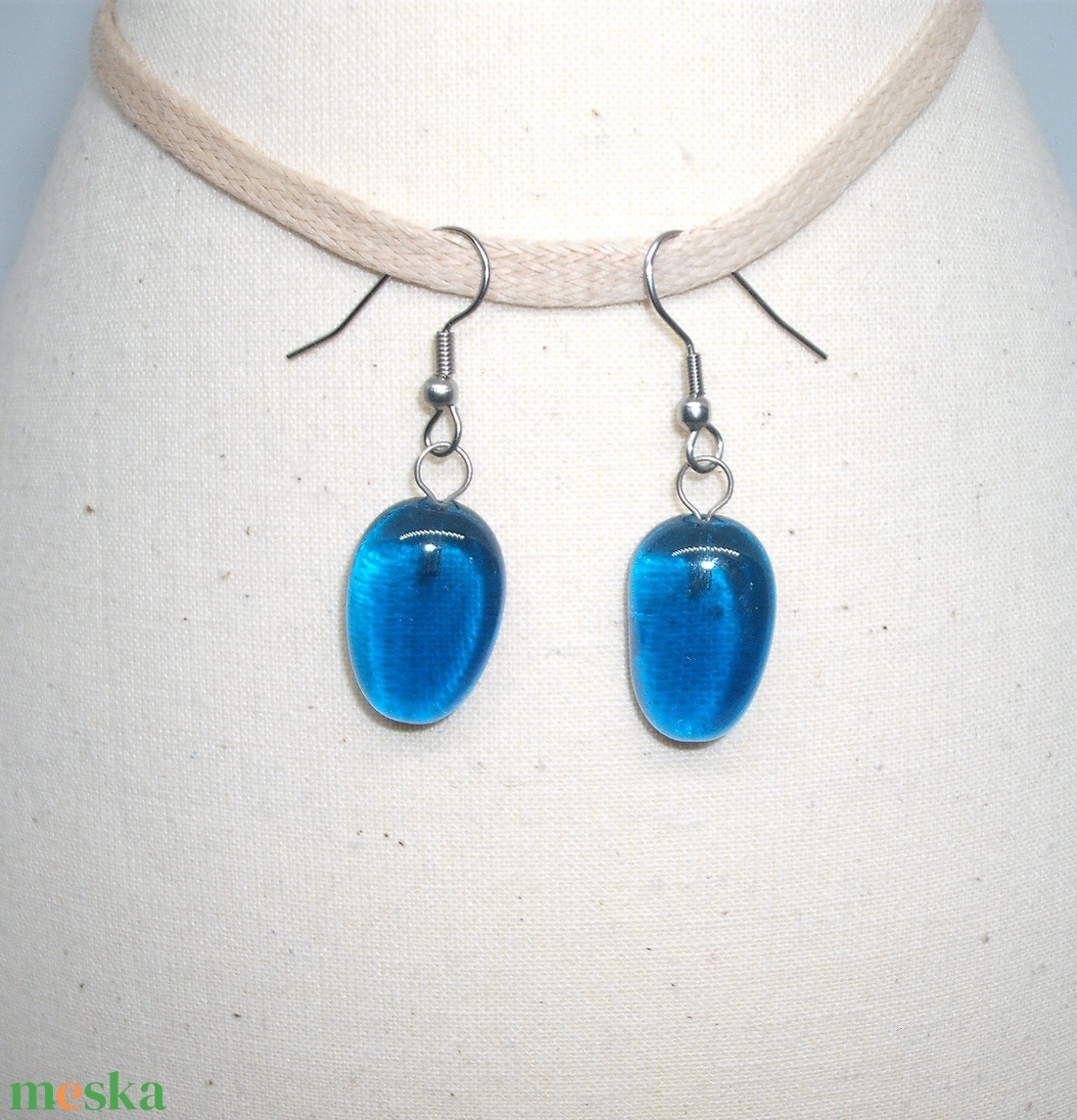 ÜVEG FÜLBEVALÓ, kék - ékszer - fülbevaló - lógó fülbevaló - Meska.hu