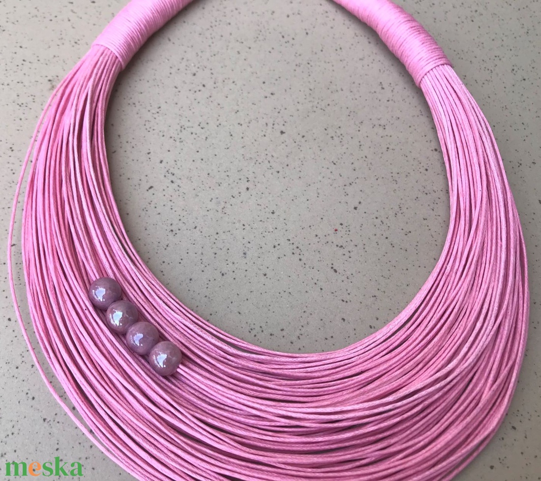 L3067 rózsaszín pamut nyaklánc - 30% AKCIÓ - ékszer - nyaklánc - statement nyaklánc - Meska.hu