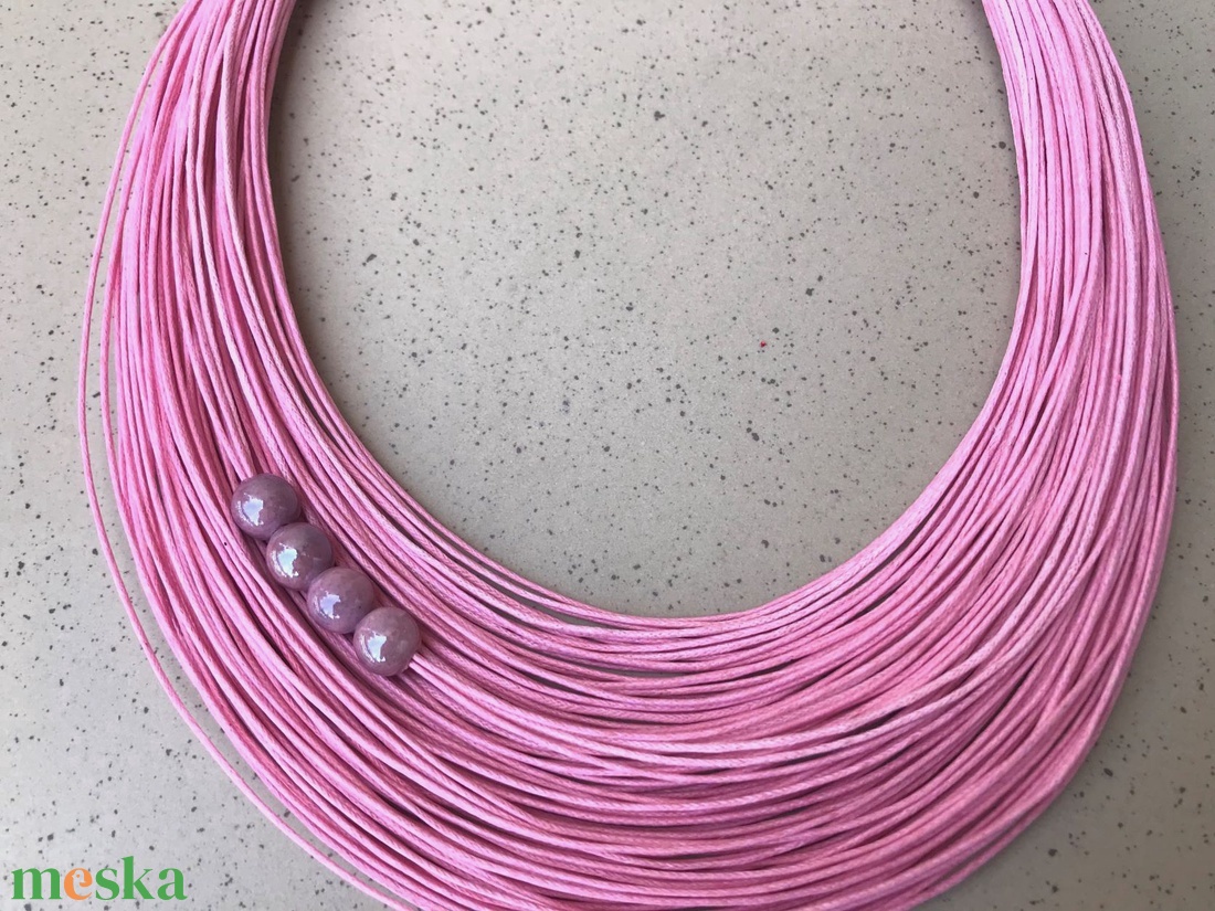 L3067 rózsaszín pamut nyaklánc - 30% AKCIÓ - ékszer - nyaklánc - statement nyaklánc - Meska.hu