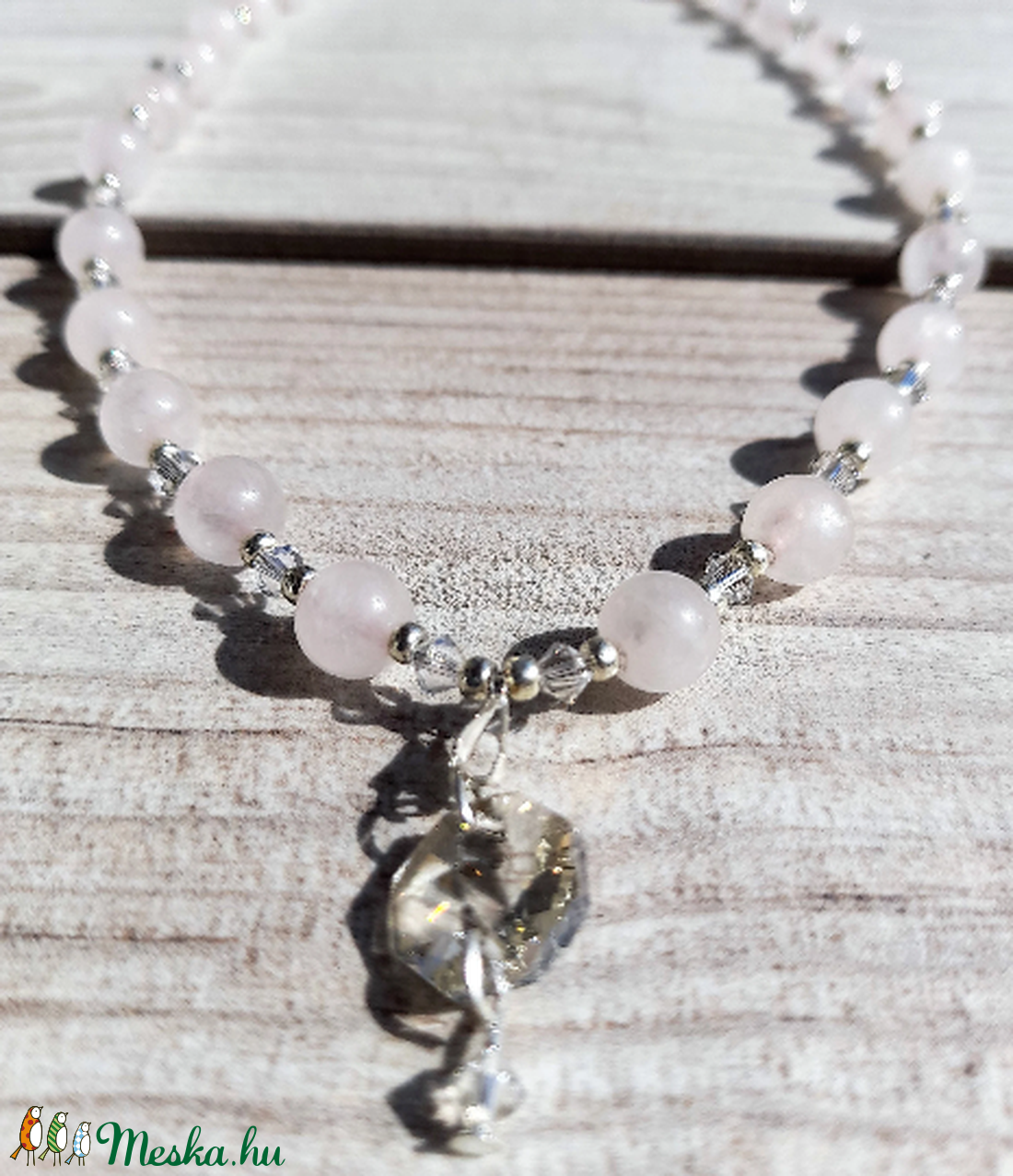 Rózsakvarc - Swarovski gyöngy ékszer szett / féldrága gyöngy nyaklánc és karkötő - ékszer - ékszerszett - Meska.hu Rózsakvarc - Swarovski gyöngy ékszer szett / féldrága gyöngy nyaklánc és karkötő - ékszer - ékszerszett - Meska.hu