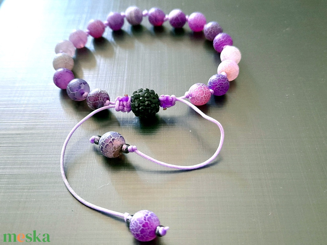 Lila Achát mala karkötő / 18 szemes mala ásványkarkötő - ékszer - karkötő - gyöngyös karkötő - Meska.hu