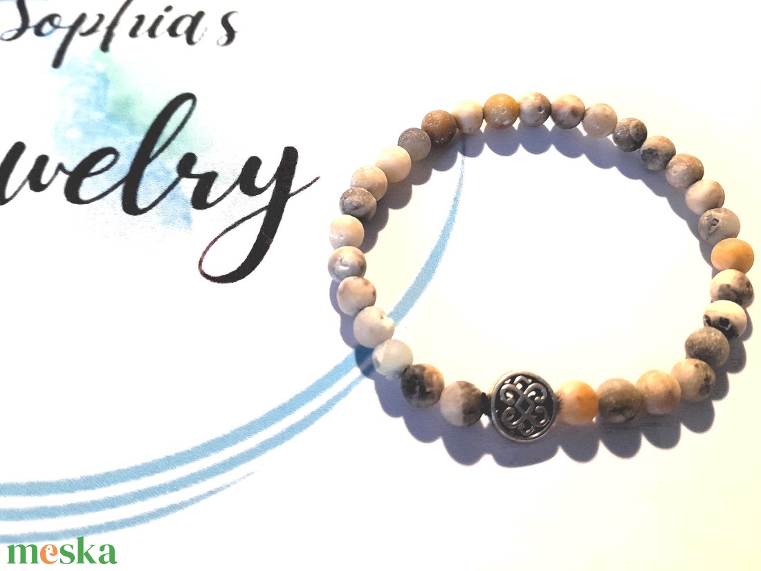 Amazonit ásvány karkötő kelta mintás köztes gyönggyel - ékszer - karkötő - gyöngyös karkötő - Meska.hu