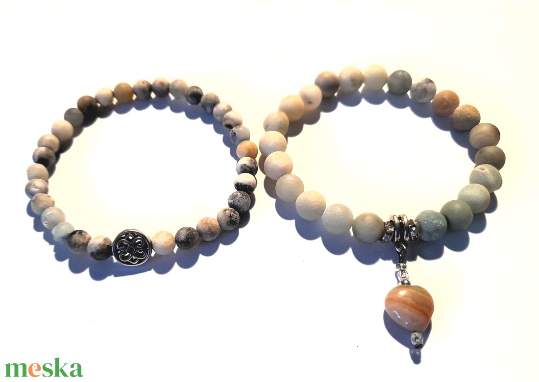 Amazonit ásvány karkötő szett Amazonit szívvel és kelta mintás köztes gyönggyel / páros karkötő - ékszer - karkötő - gyöngyös karkötő - Meska.hu