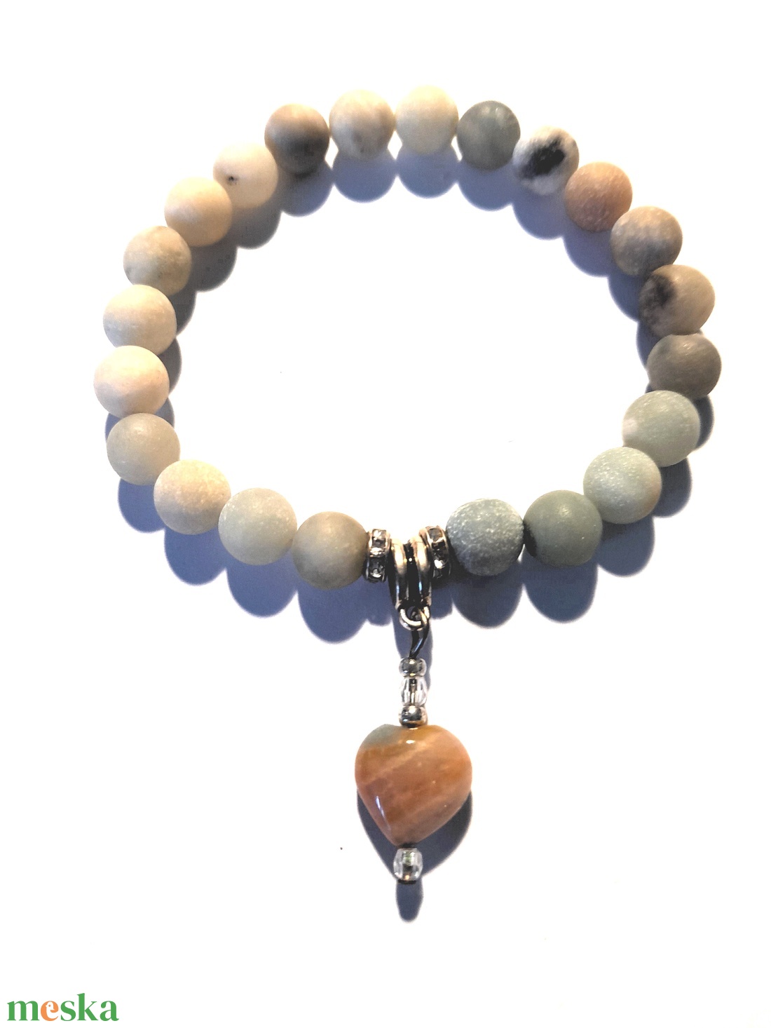 Amazonit ásvány karkötő szett Amazonit szívvel és kelta mintás köztes gyönggyel / páros karkötő - ékszer - karkötő - gyöngyös karkötő - Meska.hu