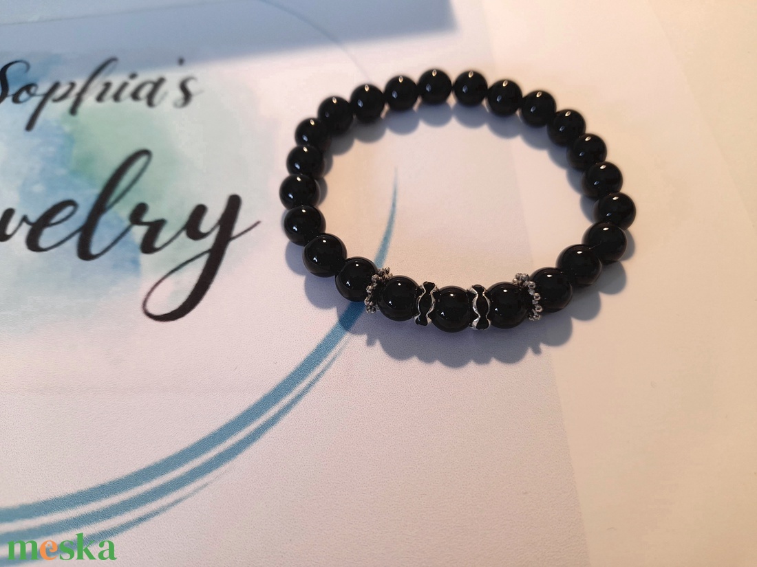 Onix ásványkarkötő / Fekete Achát ásvány karkötő - ékszer - karkötő - gyöngyös karkötő - Meska.hu