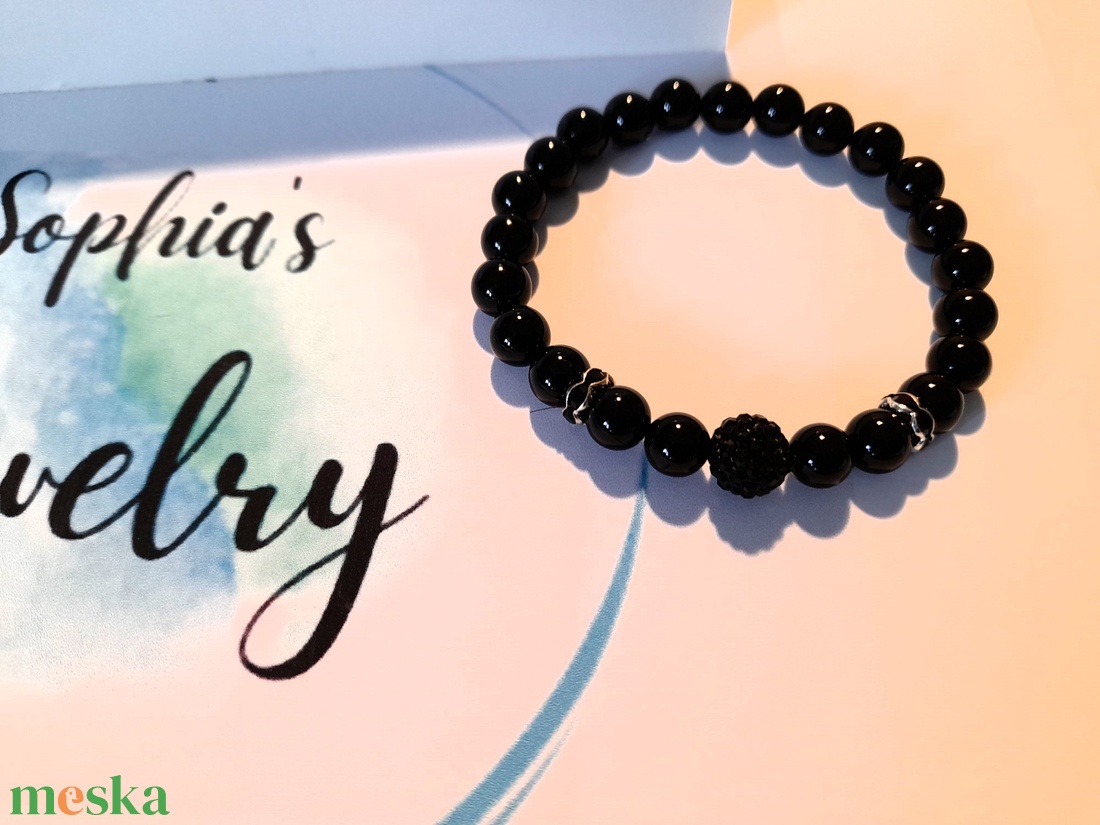 Onix ásványkarkötő Shamballa gyönggyel / Fekete Achát ásvány karkötő - ékszer - karkötő - gyöngyös karkötő - Meska.hu