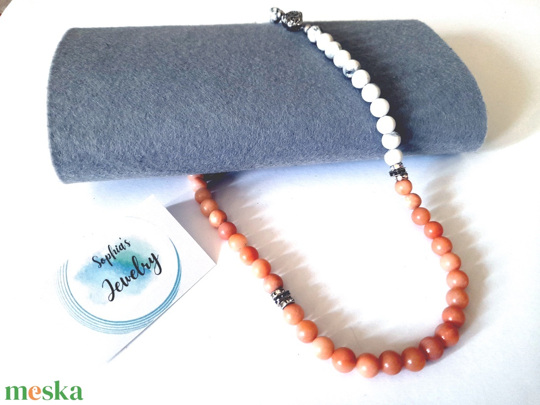 Howlit - Pink Aventurin ásvány nyaklánc / Görög stílusú nyaklánc - ékszer - nyaklánc - gyöngyös nyaklánc - Meska.hu