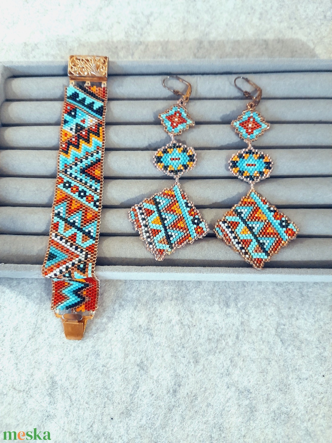Peyote karkötő és fülbevaló szett  - ékszer - ékszerszett - Meska.hu