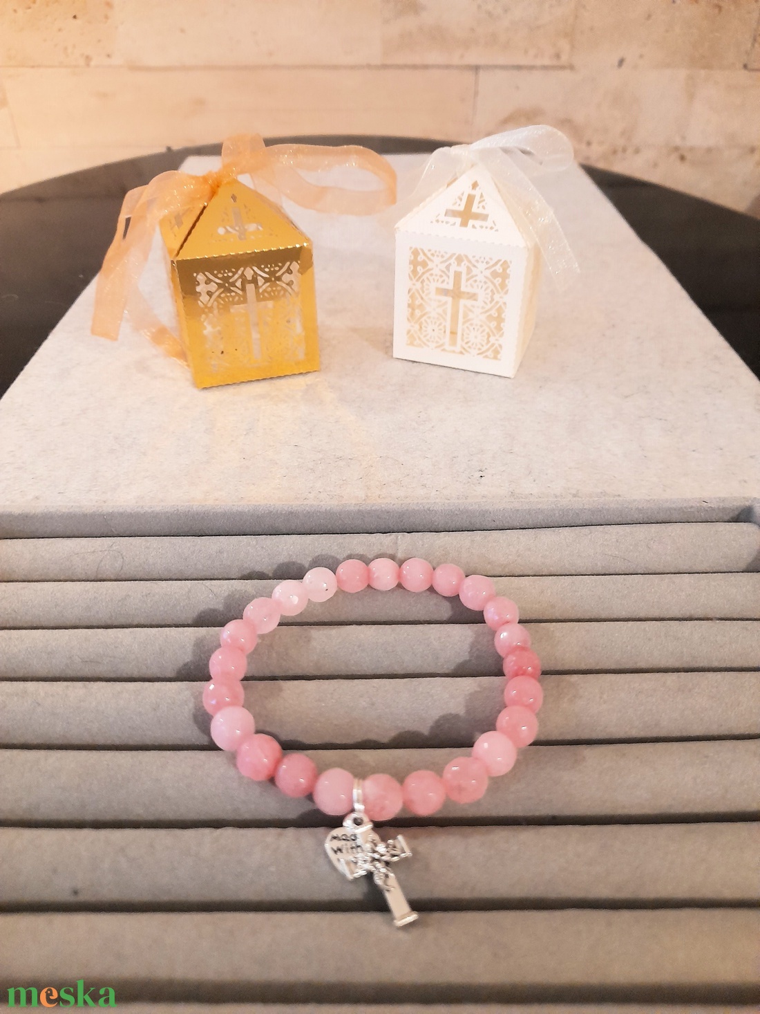 Pink Jade rózsafüzér karkötő 2 - otthon & életmód - vallás - lánc & füzér - Meska.hu