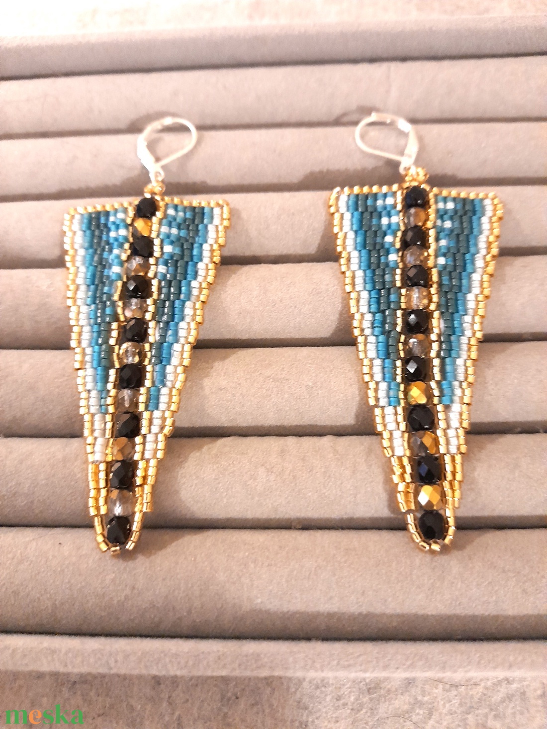 Heliks - peyot / gyöngyfűzött fülbevaló - ékszer - fülbevaló - lógó csepp fülbevaló - Meska.hu