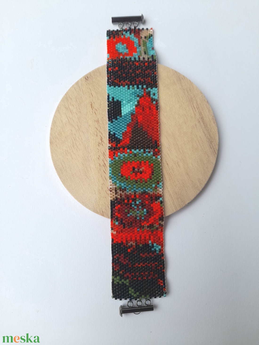 Peyote karkötő absztrakt mintával - ékszer - karkötő - széles karkötő - Meska.hu