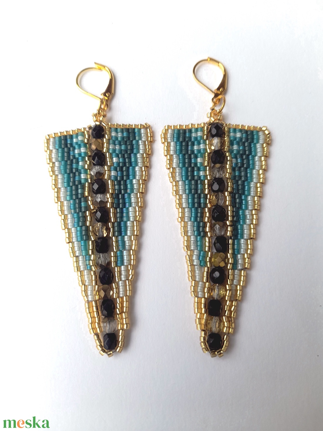 Heliks - peyot / gyöngyfűzött fülbevaló - ékszer - fülbevaló - lógó csepp fülbevaló - Meska.hu