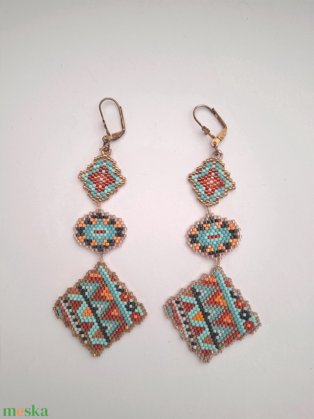 Peyote fülbevaló indián mintával - ékszer - fülbevaló - lógó fülbevaló - Meska.hu