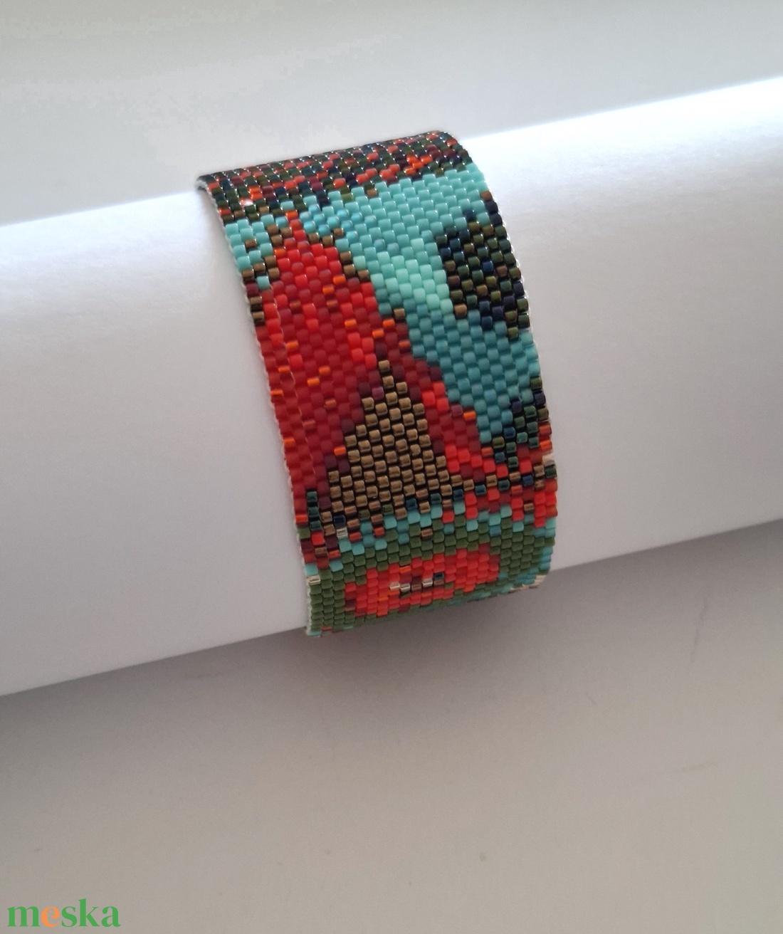 Peyote karkötő absztrakt mintával - ékszer - karkötő - széles karkötő - Meska.hu