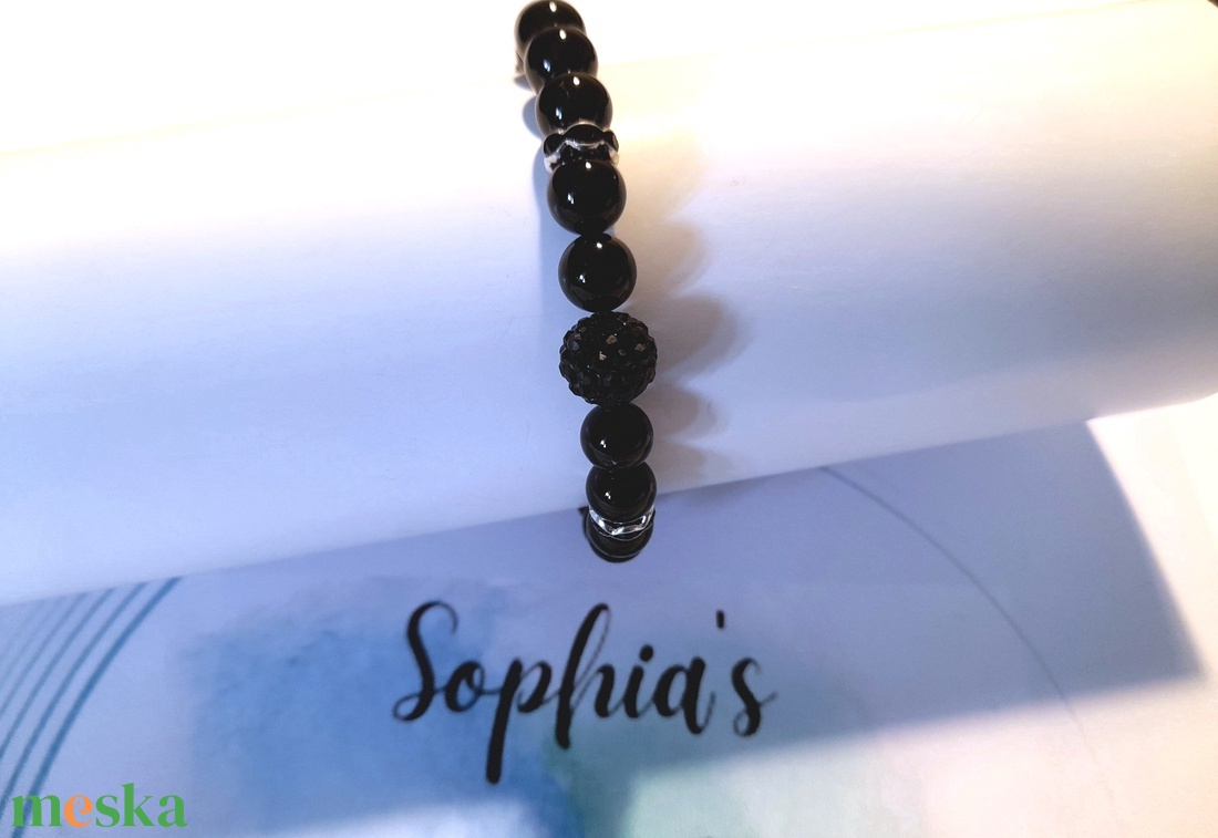 Onix ásványkarkötő Shamballa gyönggyel / Fekete Achát ásvány karkötő - ékszer - karkötő - gyöngyös karkötő - Meska.hu