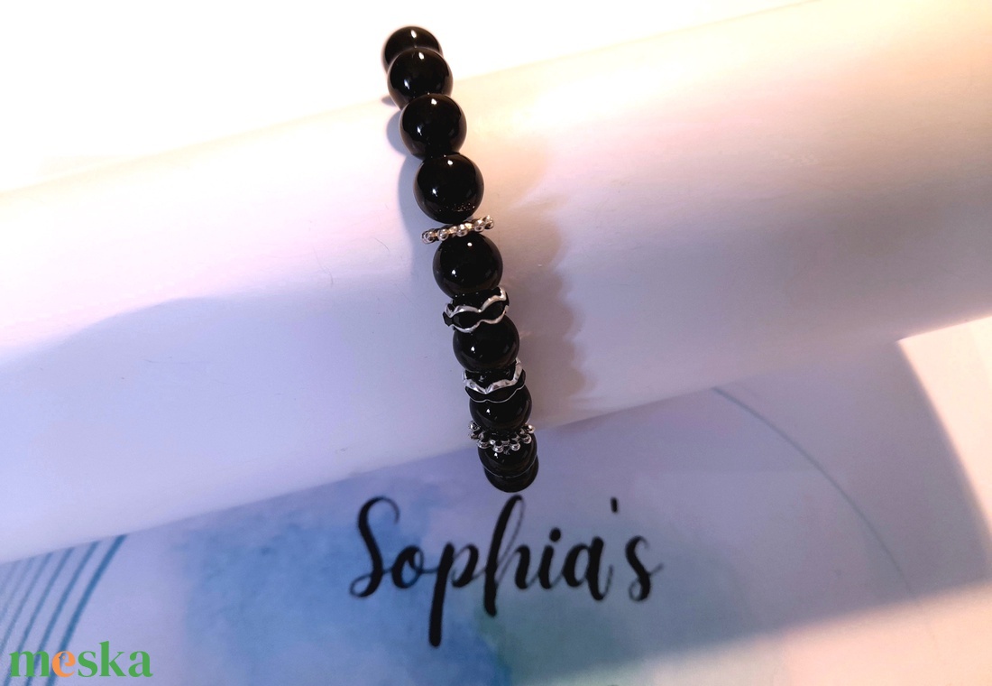 Onix ásványkarkötő / Fekete Achát ásvány karkötő - ékszer - karkötő - gyöngyös karkötő - Meska.hu