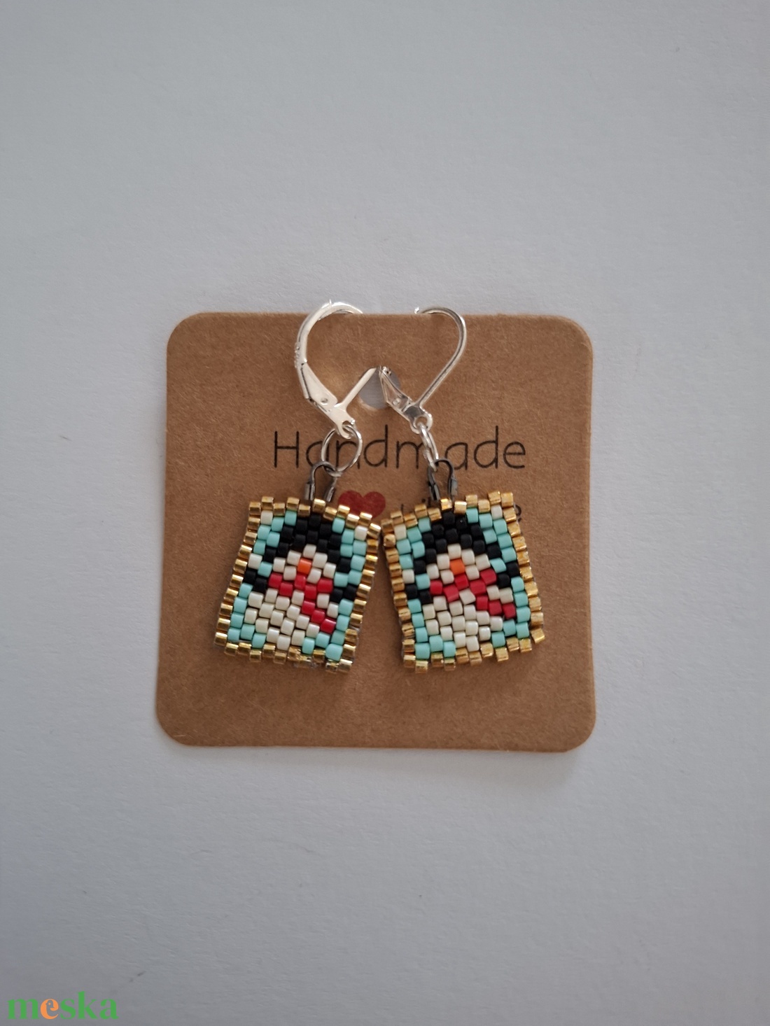 Karácsonyi fülbevaló - hóember / Peyote fülbevaló sterling ezüst akasztóval. - ékszer - fülbevaló - lógó csepp fülbevaló - Meska.hu