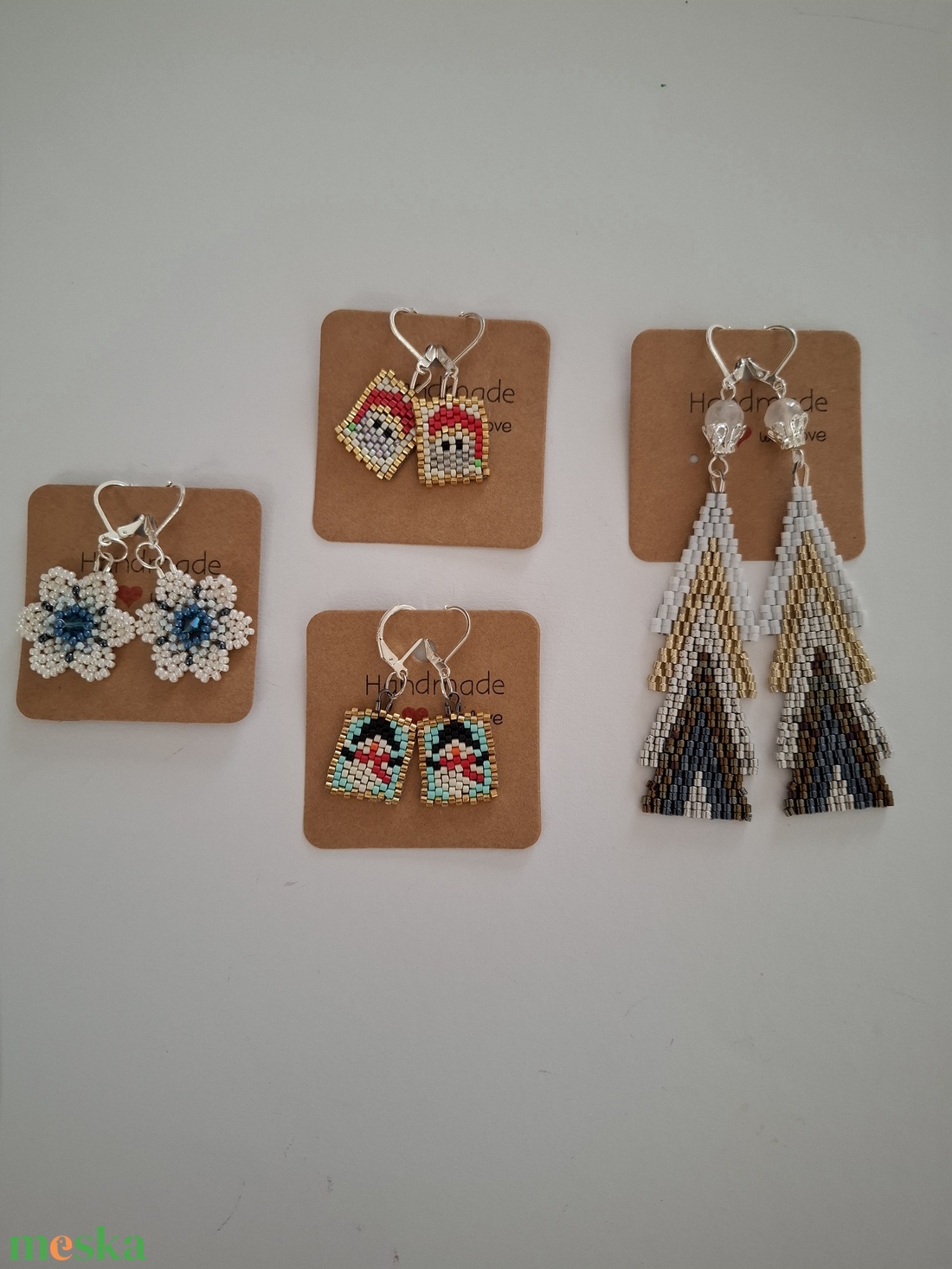 Karácsonyi fülbevaló - fenyőfa / Peyote fülbevaló sterling ezüst akasztóval, jade gyönggyel - ékszer - fülbevaló - lógó fülbevaló - Meska.hu