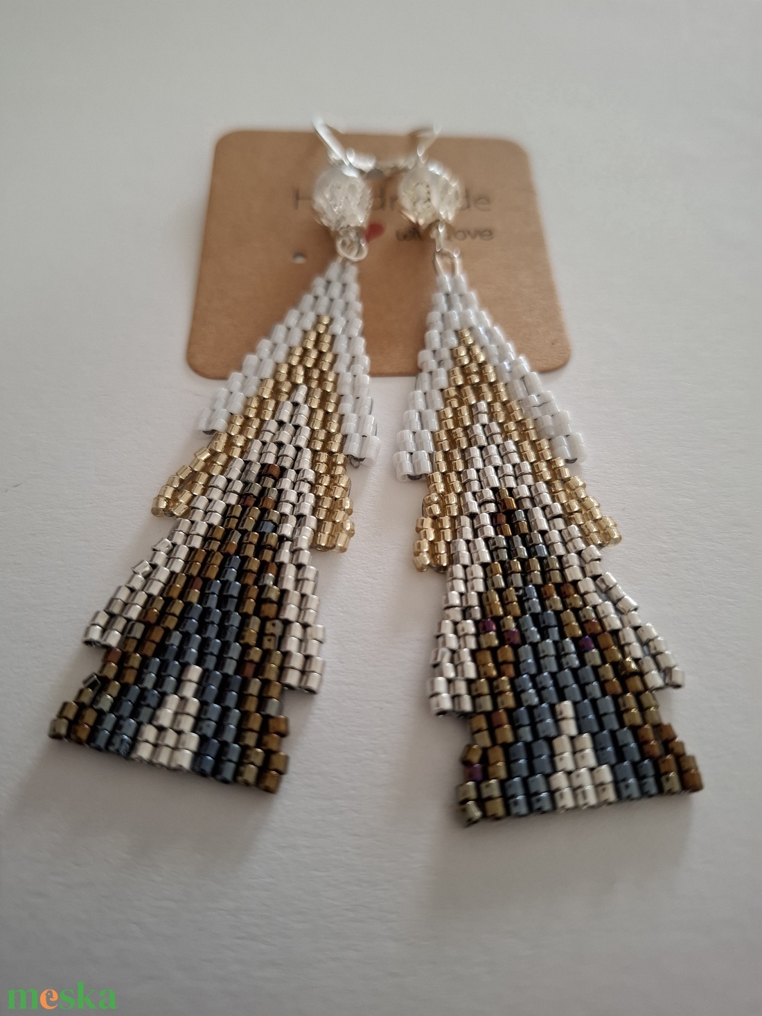 Karácsonyi fülbevaló - fenyőfa / Peyote fülbevaló sterling ezüst akasztóval, jade gyönggyel - ékszer - fülbevaló - lógó fülbevaló - Meska.hu