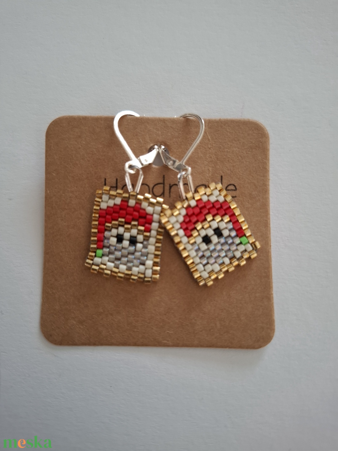 Karácsonyi fülbevaló - télapó / Peyote fülbevaló sterling ezüst akasztóval. - ékszer - fülbevaló - lógó csepp fülbevaló - Meska.hu