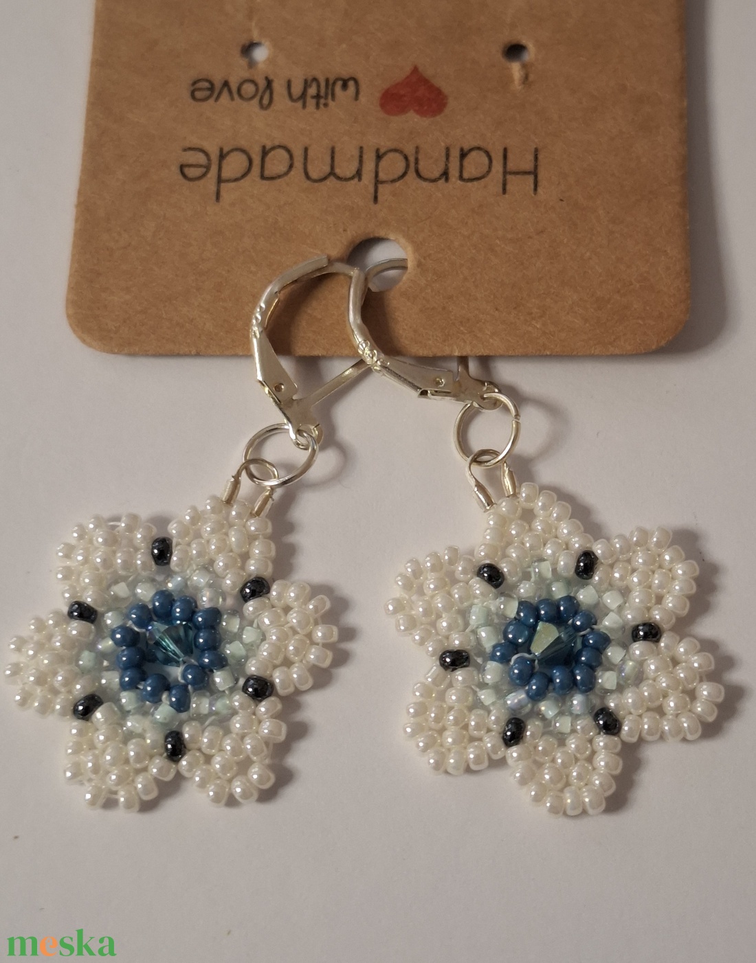 Huitchol fülbevaló sterling ezüst akasztóval és swarovski gyönggyel - ékszer - fülbevaló - lógó csepp fülbevaló - Meska.hu