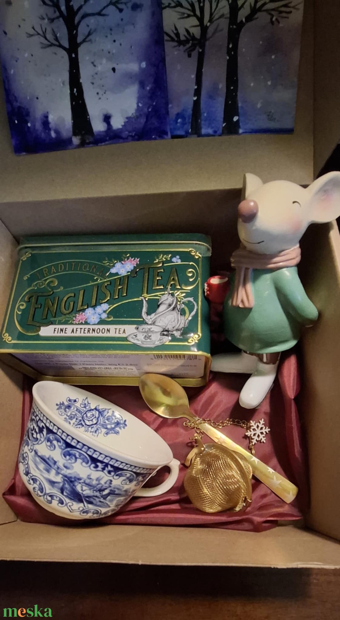 Bájos angol csészés, egérkés, minőségi angol teás ajándékdoboz - otthon & életmód - papír, írószer - ajándékozás kellékei - ajándékzsák, csomagolás - Meska.hu