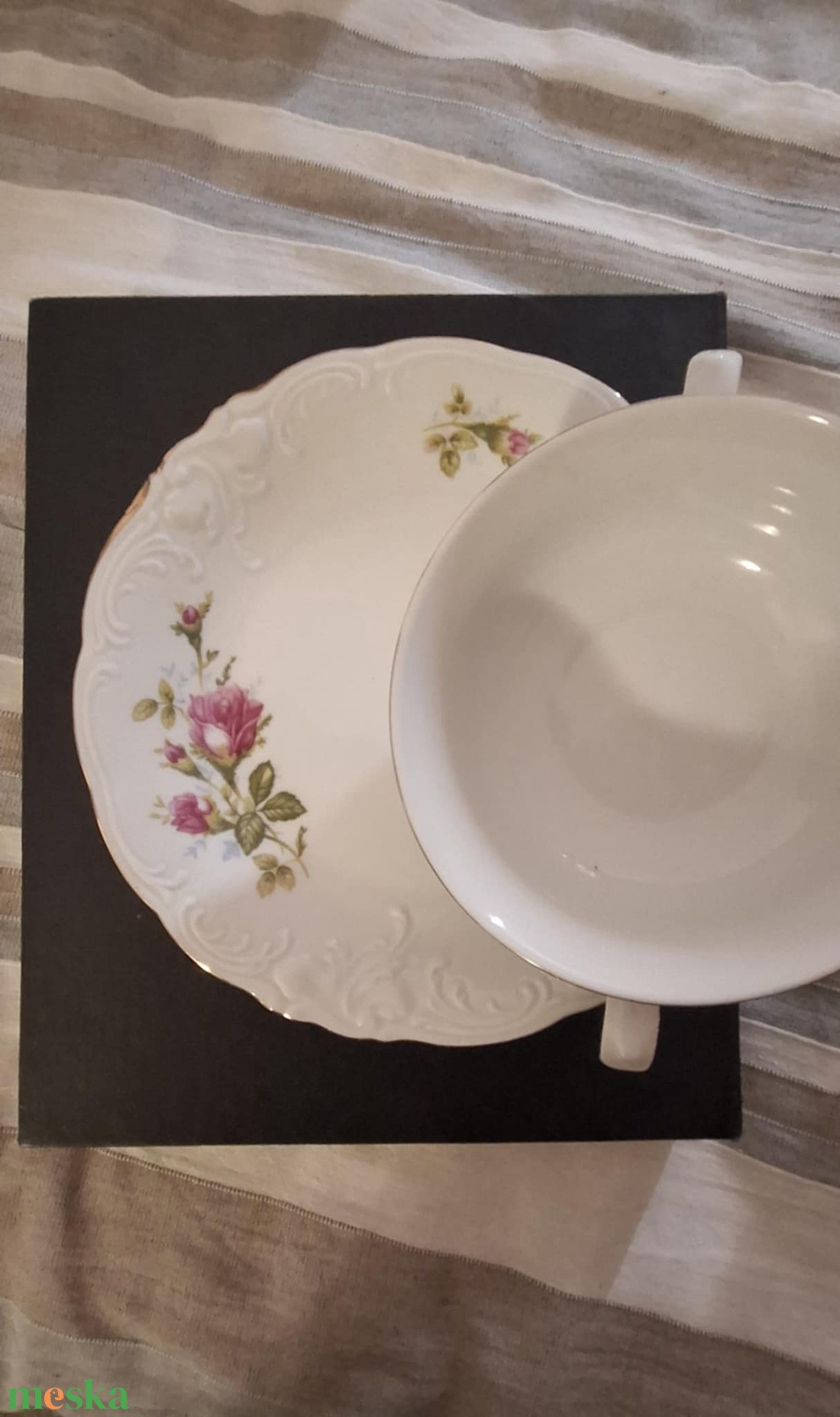 Porcelán levescsészés vintage képkeretes ajándékdoboz - otthon & életmód - papír, írószer - ajándékozás kellékei - ajándékzsák, csomagolás - Meska.hu