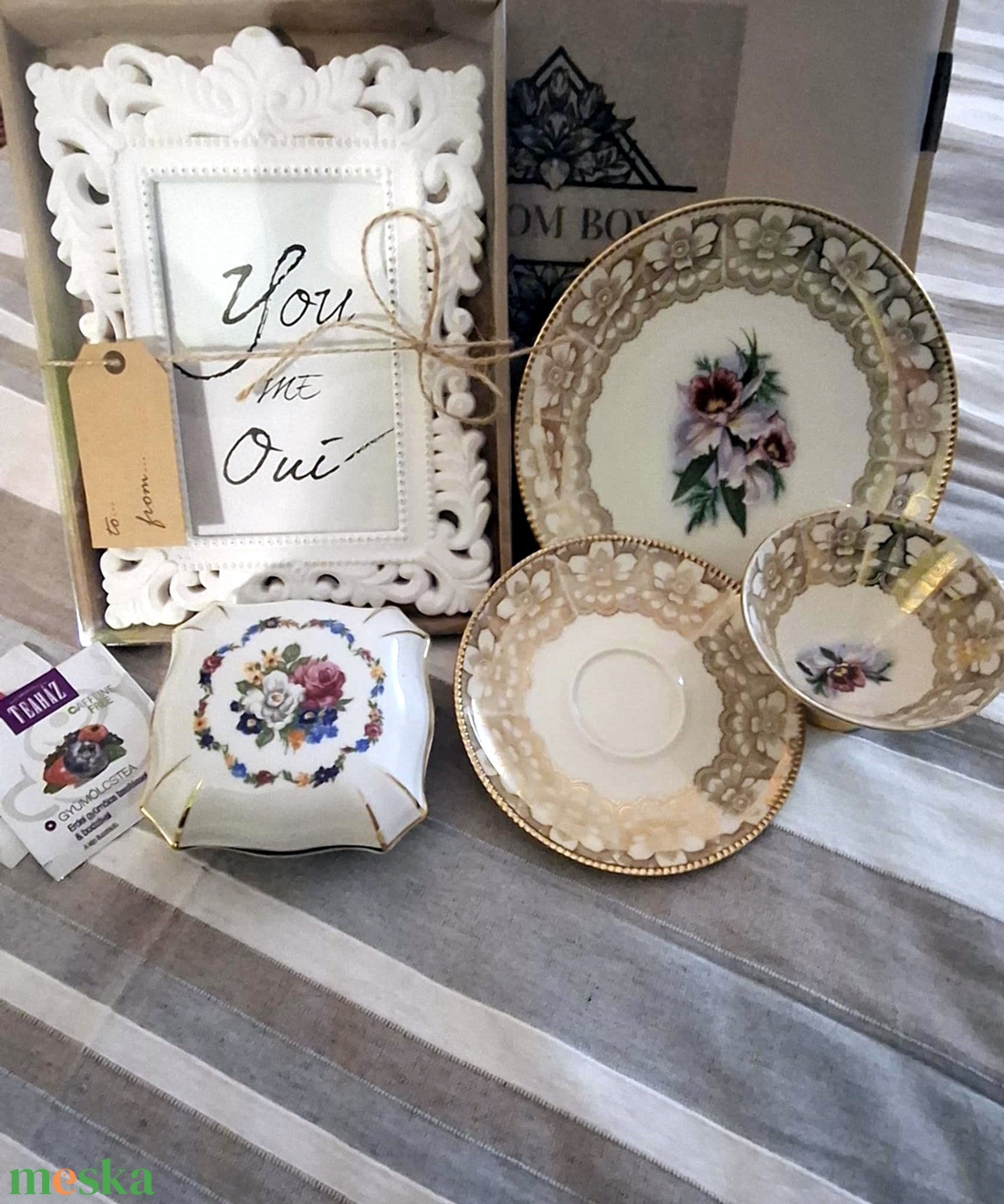 Gyönyörű szép porcelán teázós, kávézós előkelő vintage hölgy ajándékdoboz - otthon & életmód - papír, írószer - ajándékozás kellékei - ajándékzsák, csomagolás - Meska.hu