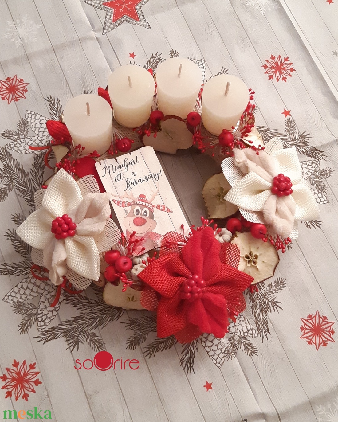 Piros-törtfehér adventi asztaldísz - karácsony - adventi díszek - adventi koszorú - Meska.hu Piros-törtfehér adventi asztaldísz - karácsony - adventi díszek - adventi koszorú - Meska.hu