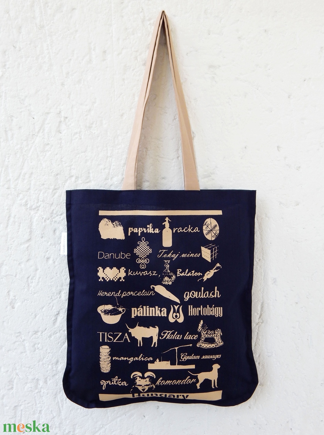 Jelképekszatyor  sötétkékbeige - táska & tok - bevásárlás & shopper táska - shopper, textiltáska, szatyor - Meska.hu