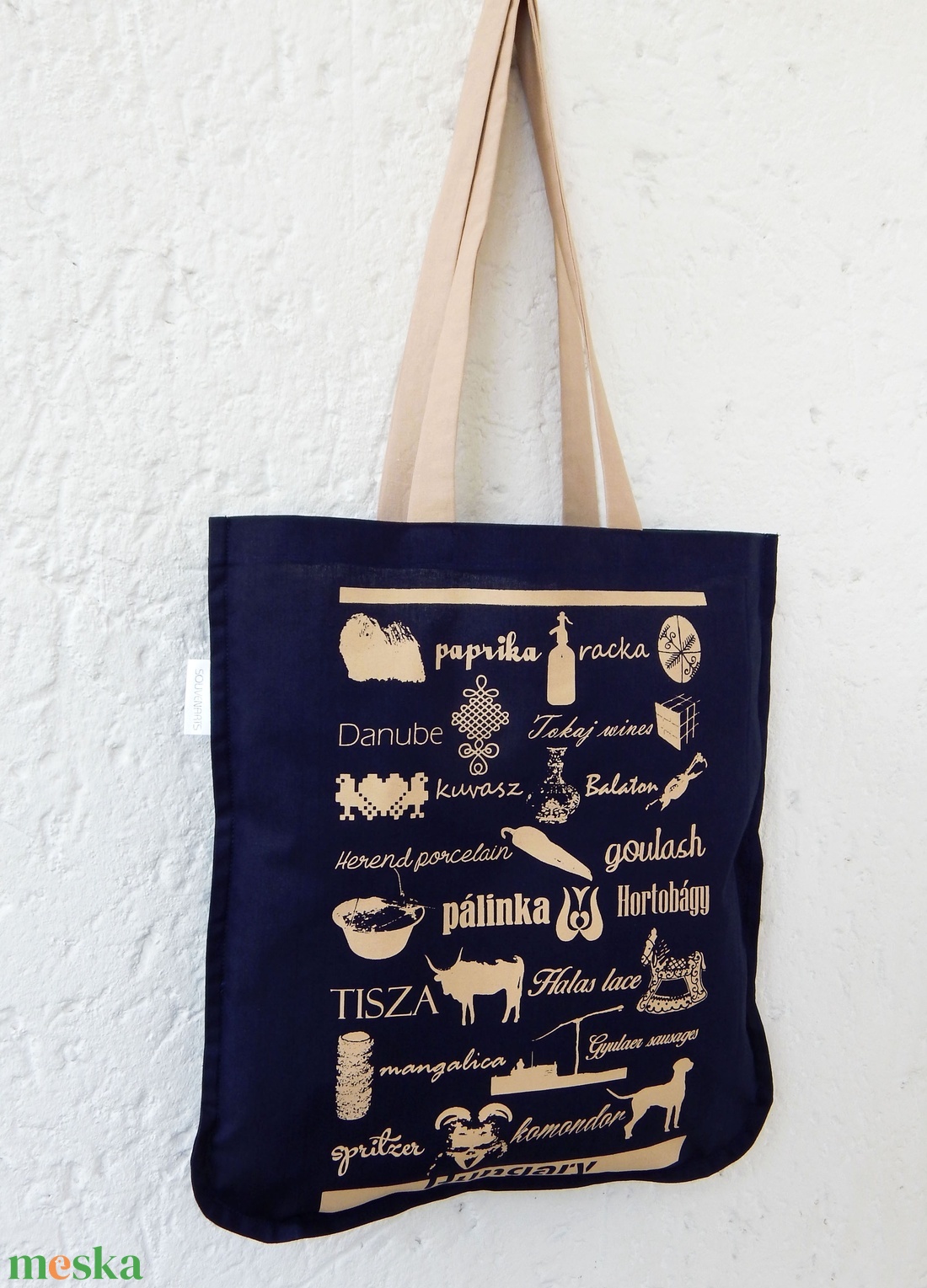 Jelképekszatyor  sötétkékbeige - táska & tok - bevásárlás & shopper táska - shopper, textiltáska, szatyor - Meska.hu