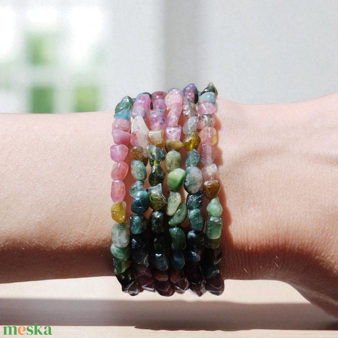 Színyes turmalin karkötő  - ékszer - karkötő - ásványkarkötő - Meska.hu