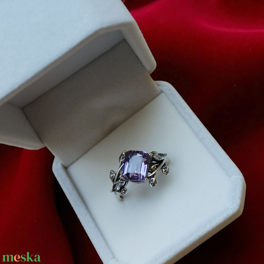 Ametiszt gyűrű Sterling 925 ezüstben (egyedi darab!) - ékszer - gyűrű - szoliter gyűrű - Meska.hu