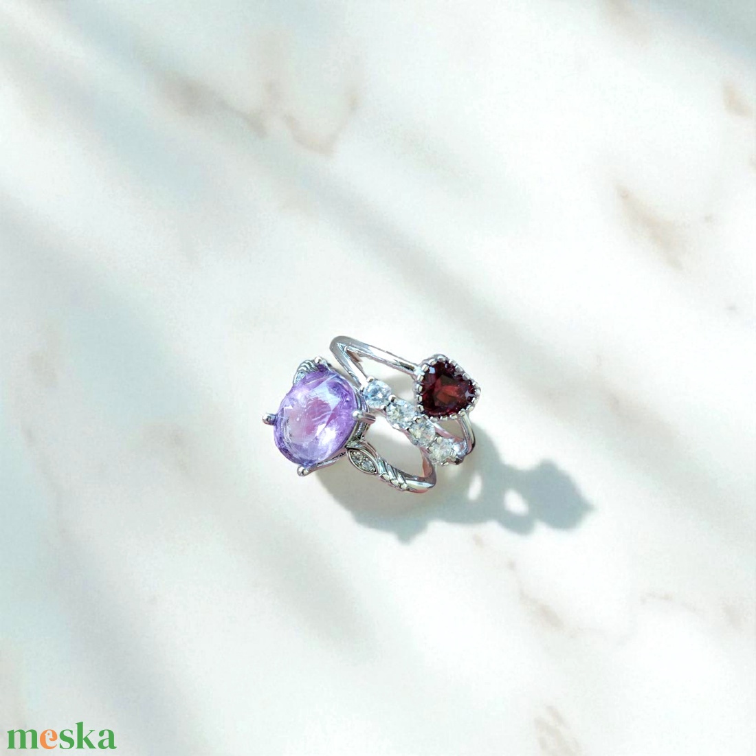 Gránát gyűrű szív formában  - ékszer - gyűrű - szoliter gyűrű - Meska.hu