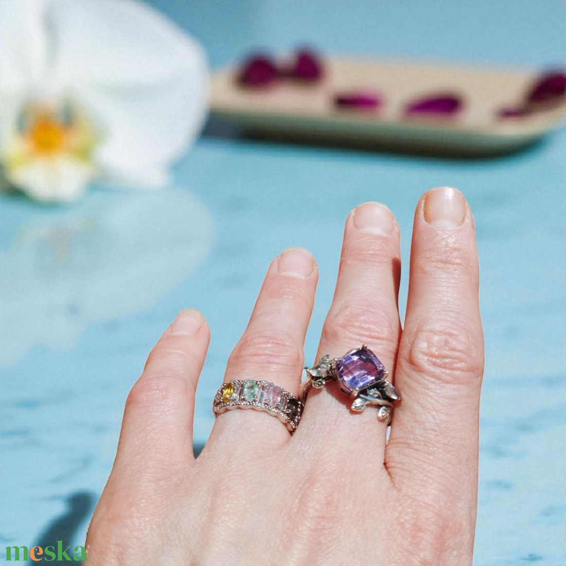 4 köves, színes turmalin gyűrű - ékszer - gyűrű - többköves gyűrű - Meska.hu