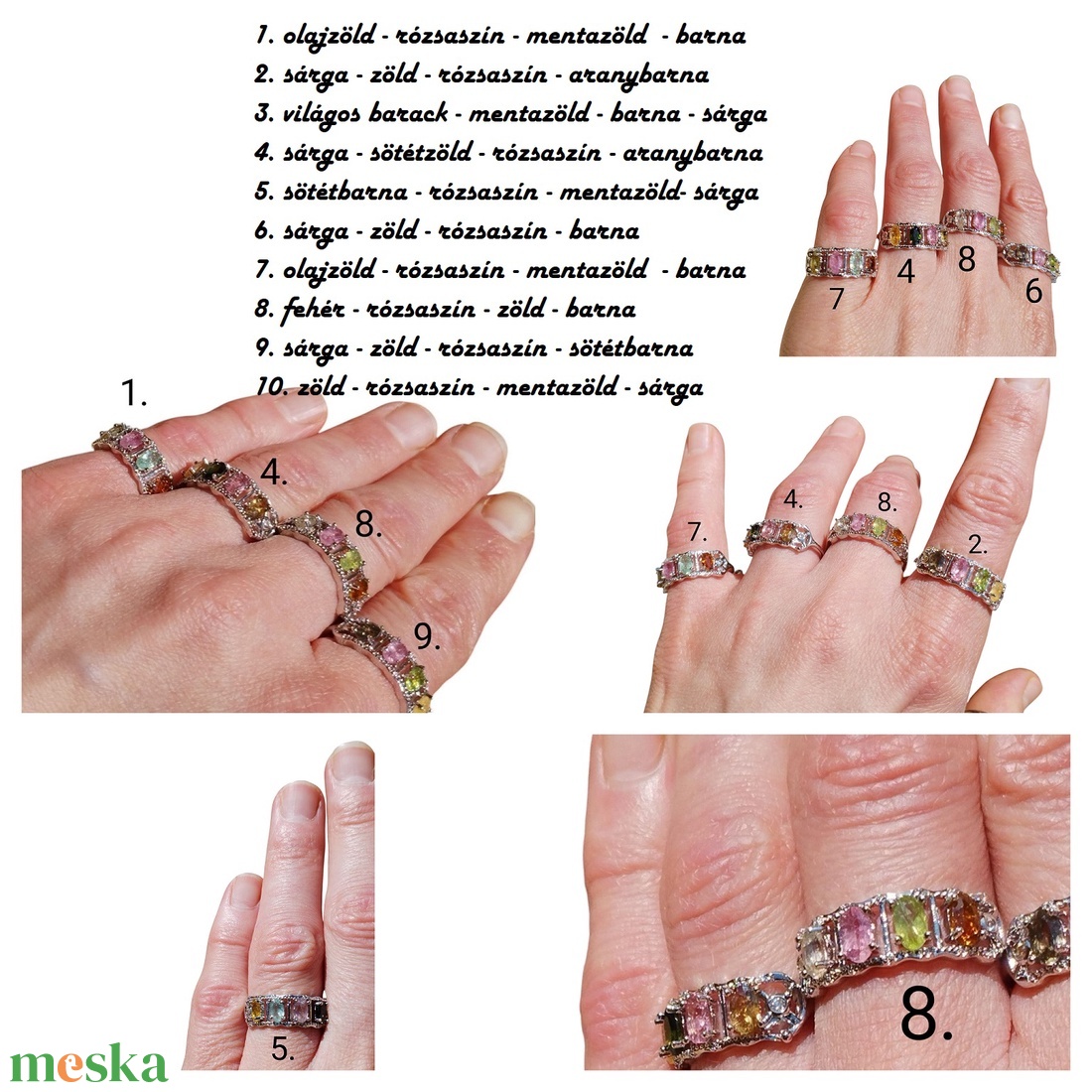 4 köves, színes turmalin gyűrű - ékszer - gyűrű - többköves gyűrű - Meska.hu