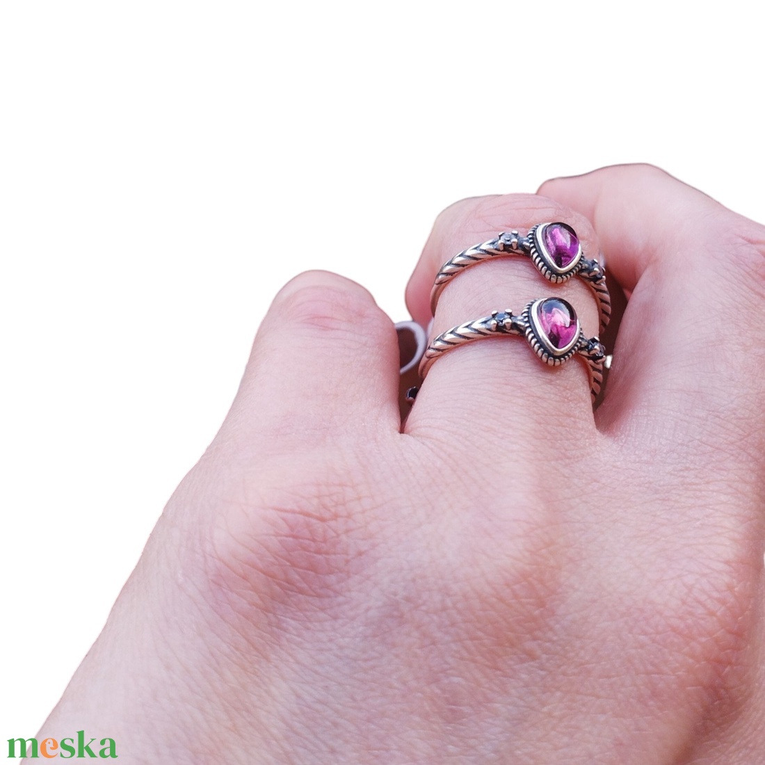 Lila gránát gyűrű Sterling 925 ezüstben  - ékszer - gyűrű - szoliter gyűrű - Meska.hu