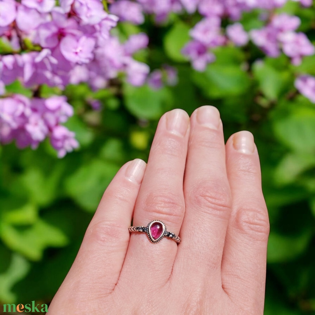 Lila gránát gyűrű Sterling 925 ezüstben  - ékszer - gyűrű - szoliter gyűrű - Meska.hu