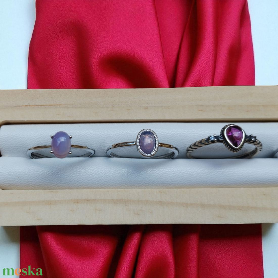 Lila gránát gyűrű Sterling 925 ezüstben  - ékszer - gyűrű - szoliter gyűrű - Meska.hu