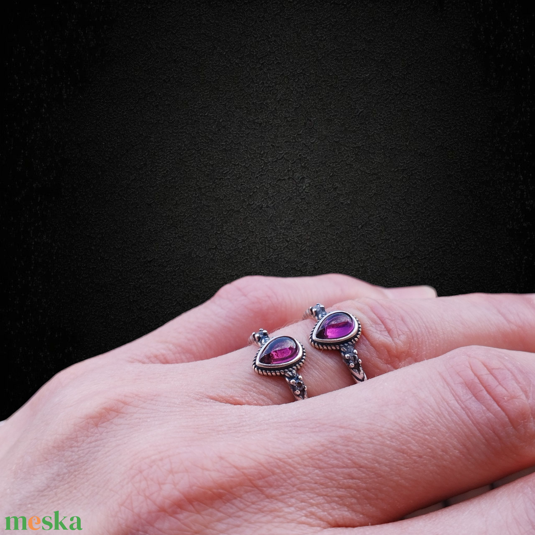 Lila gránát gyűrű Sterling 925 ezüstben  - ékszer - gyűrű - szoliter gyűrű - Meska.hu