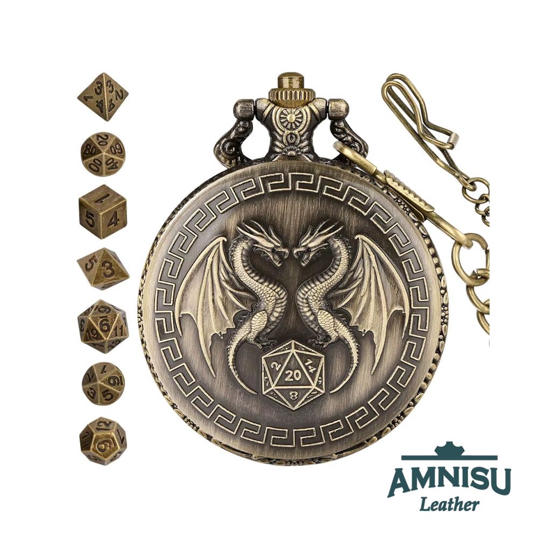 Bronz két sárkányos mini fém kockaszett zsebóra tokban - játék & sport - szerepjáték - Meska.hu