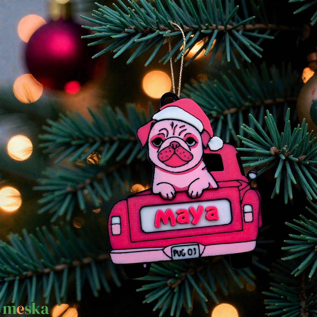 Névvel Kérhető Egyedi Mopsz Kutyás Karácsonyfasísz Neves Háziállatos Dekor - karácsony - karácsonyi lakásdekoráció - karácsonyfadíszek - Meska.hu