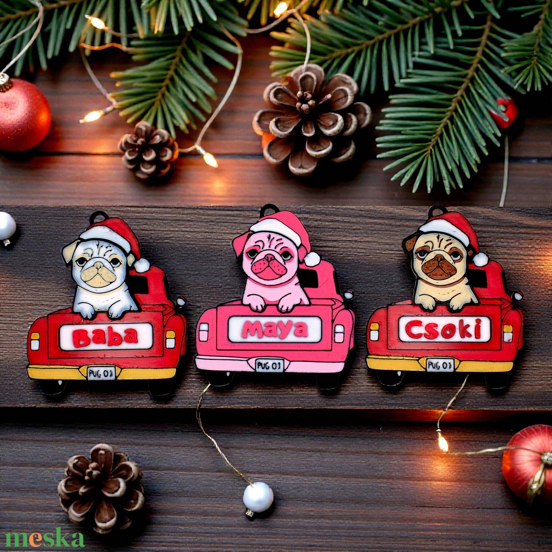 Névvel Kérhető Egyedi Mopsz Kutyás Karácsonyfasísz Neves Háziállatos Dekor - karácsony - karácsonyi lakásdekoráció - karácsonyfadíszek - Meska.hu