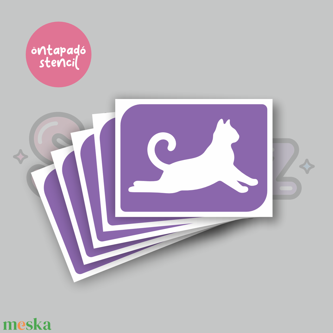 Cica mintás 02 öntapadó csillámtetoválás sablon / csillámtetkó stencil - kellékek & szerszámok - dekorációs kellékek - matricaív - Meska.hu
