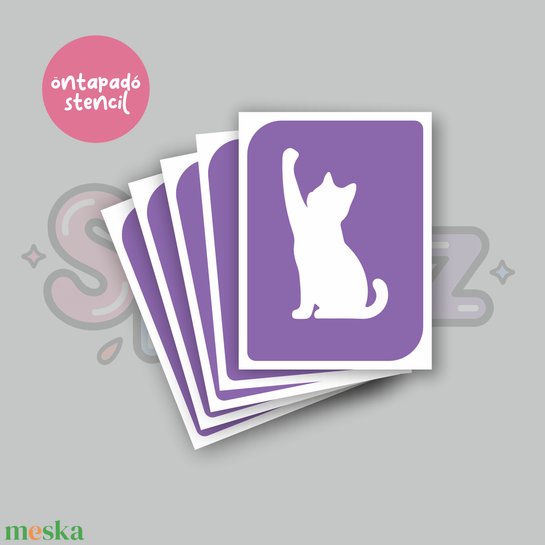 Cica mintás 01 öntapadó csillámtetoválás sablon / csillámtetkó stencil - kellékek & szerszámok - dekorációs kellékek - matricaív - Meska.hu