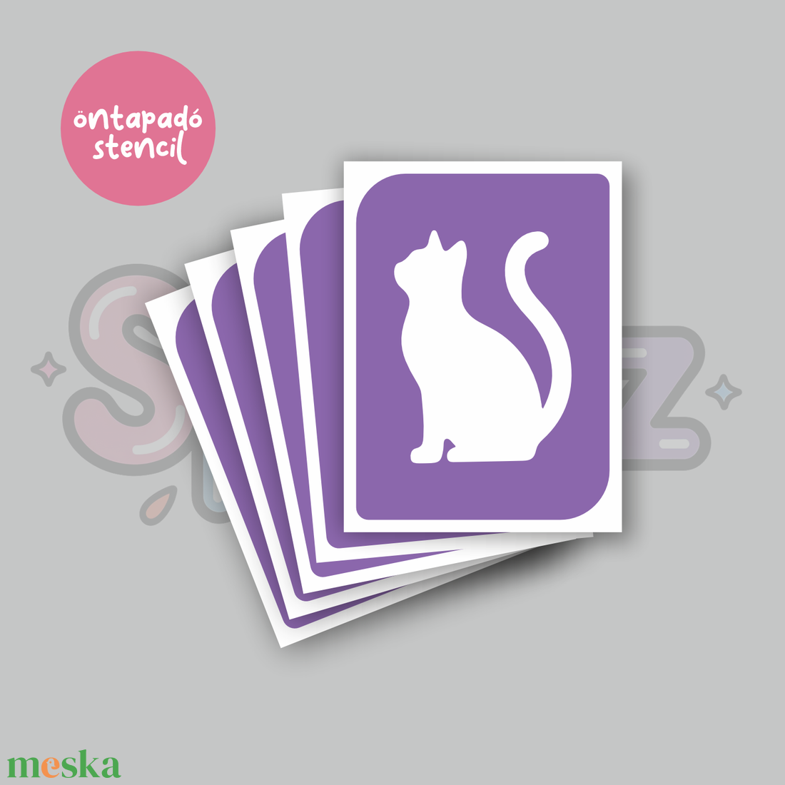 Cica mintás 03 öntapadó csillámtetoválás sablon / csillámtetkó stencil - kellékek & szerszámok - dekorációs kellékek - matricaív - Meska.hu