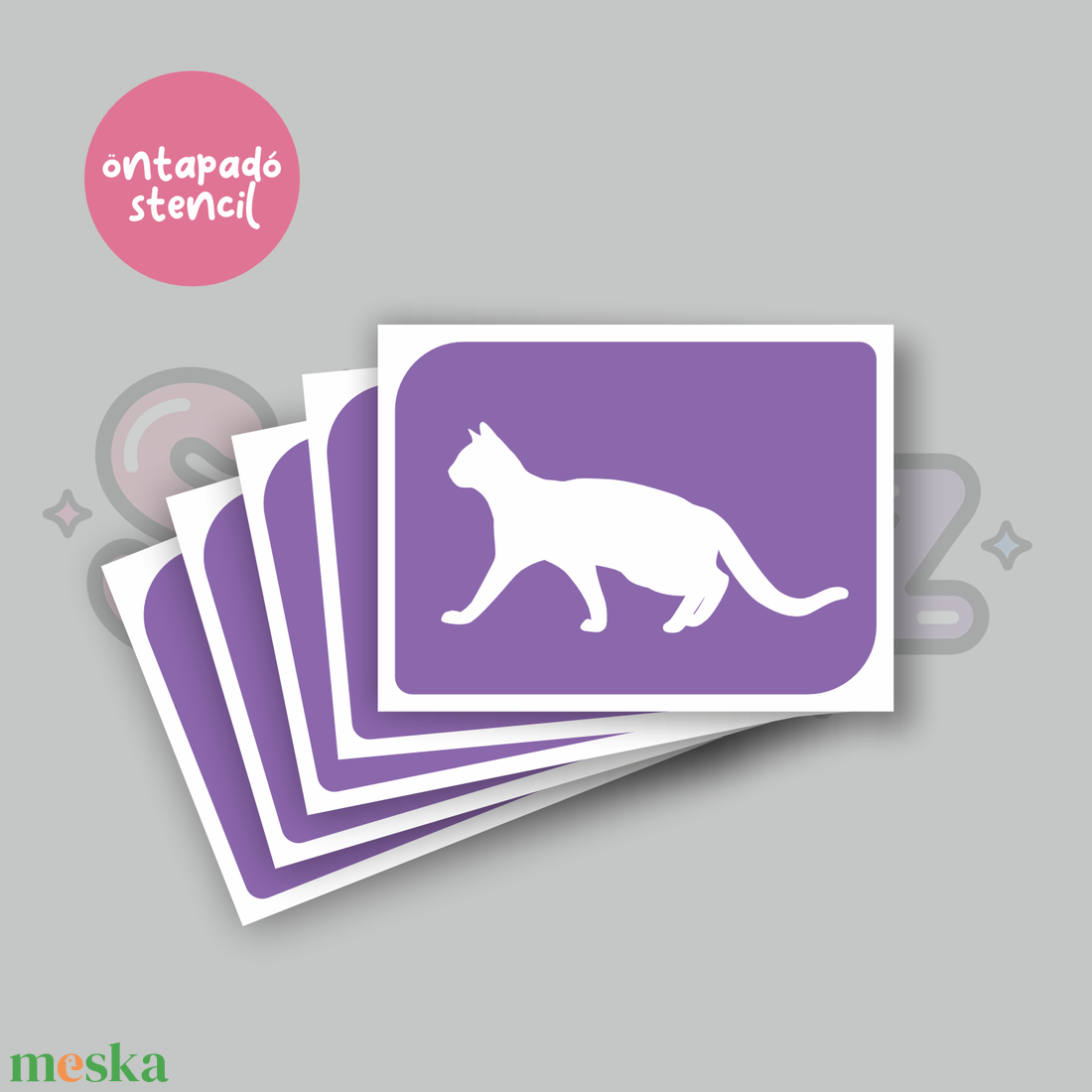Cica mintás 05 öntapadó csillámtetoválás sablon / csillámtetkó stencil - kellékek & szerszámok - dekorációs kellékek - matricaív - Meska.hu