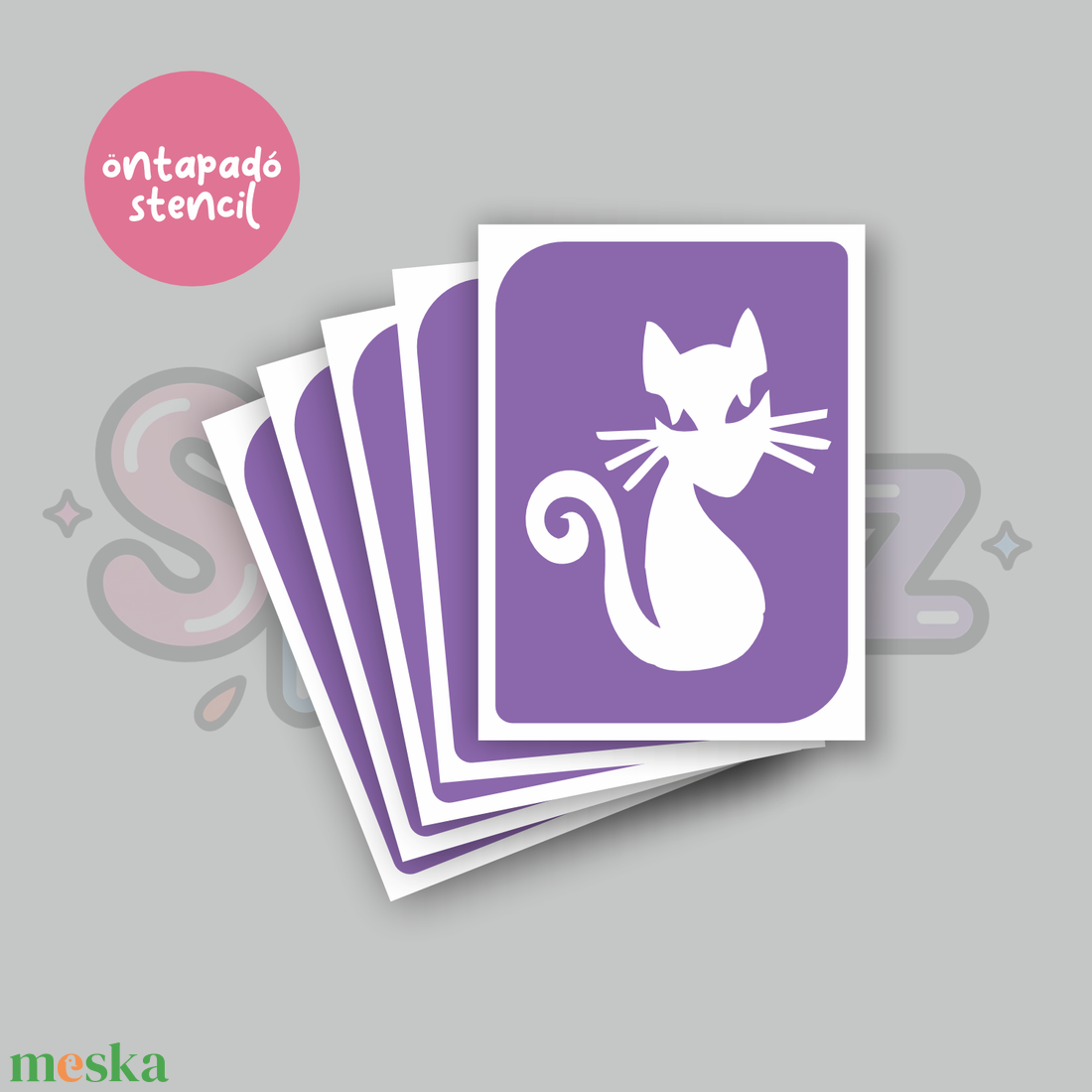 Cica mintás 06 öntapadó csillámtetoválás sablon / csillámtetkó stencil - kellékek & szerszámok - dekorációs kellékek - matricaív - Meska.hu